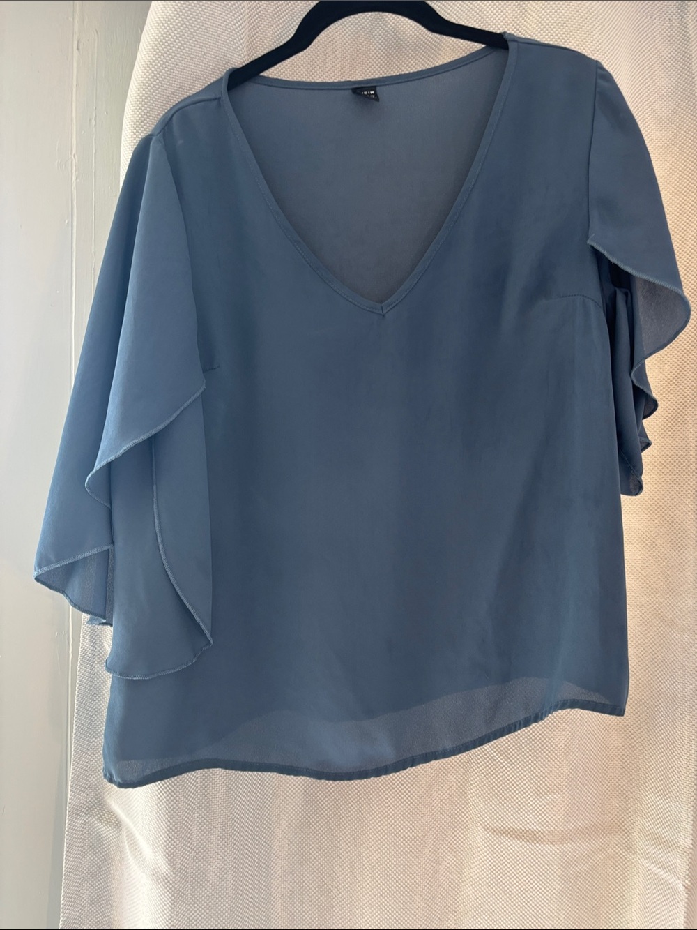 SHEIN Dusty Blue V-Neck Ruffle Sleeve Blouse